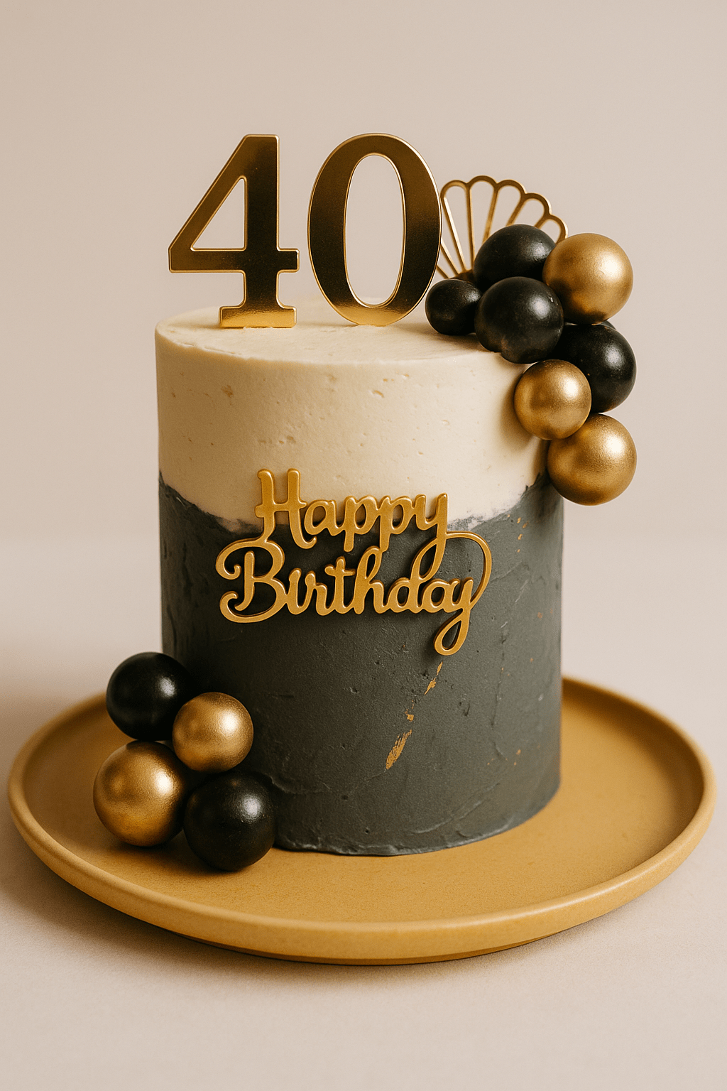 Elegant 40th Birthday Cake – Black & Gold Theme