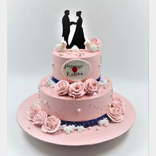 Just Engaged Pink Floral Cake