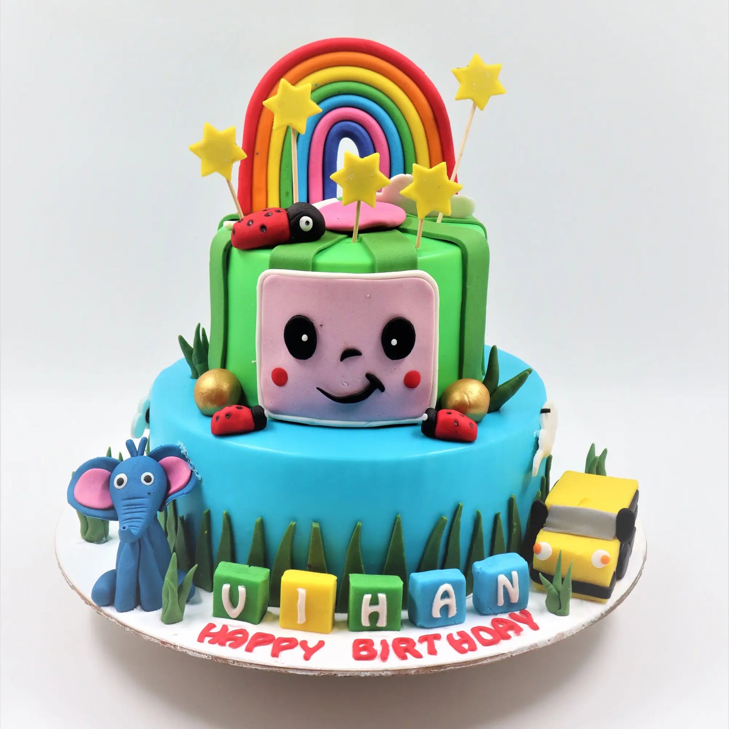 2-D Coco Melon Rainbow Birthday Cake