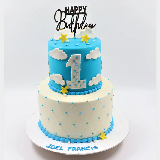 Blue Cotton Candy Kid Birthday Cake