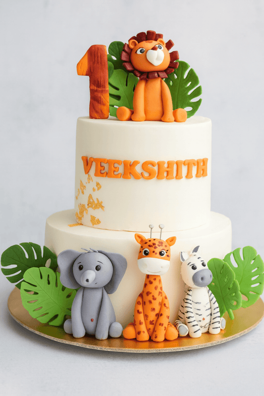 Jungle Safari Theme 1st Birthday Cake