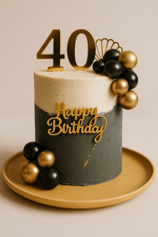 Elegant 40th Birthday Cake – Black & Gold Theme